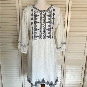 Joy Joy White Dress with Black Embroidered Panels